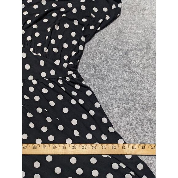 Asos Design Curve Waisted Mini Tea Dress Women Size 24 Black Polka Dot V Neck - Picture 10 of 15